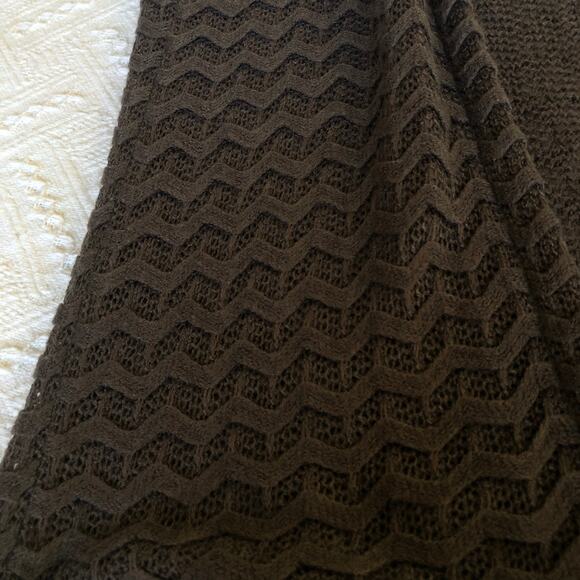 Open Front Chevron Knit Long Cardigan Duster Brown Fringe OS Y2K Boho Festival - Picture 5 of 9